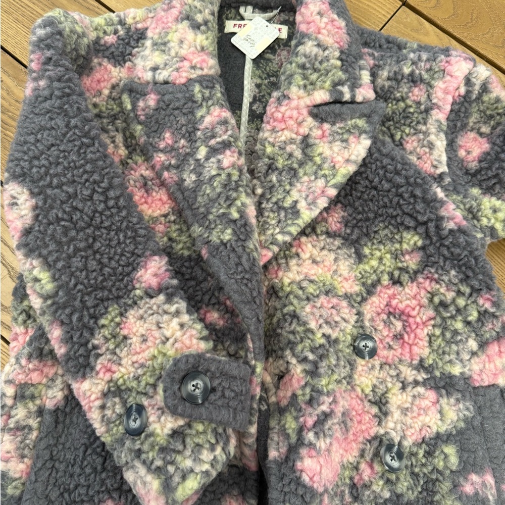 Free People Gray and Pink Floral Coat
